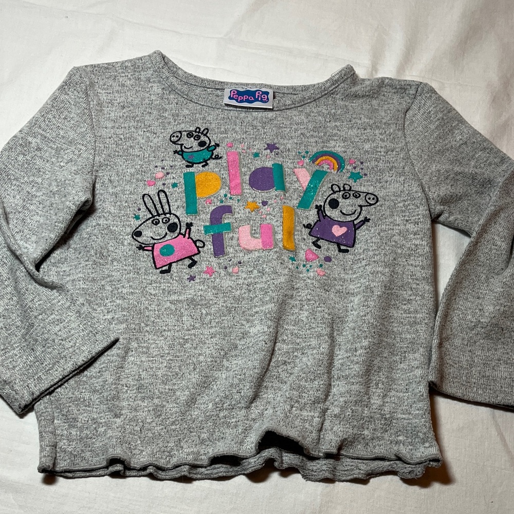 3T Peppa Pig Gray Long Sleeve Playful Tee